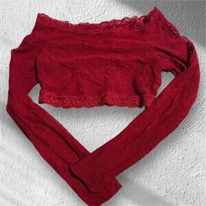 Off Shoulder Goth Red Lace Crop Top, size S